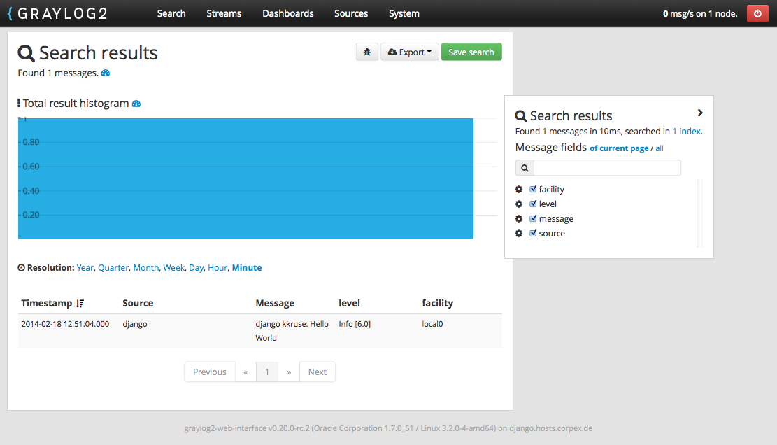 Hello World Nachricht in Graylog2