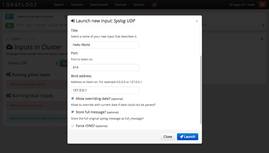 Einrichtung eines Syslog-Listeners auf localhost