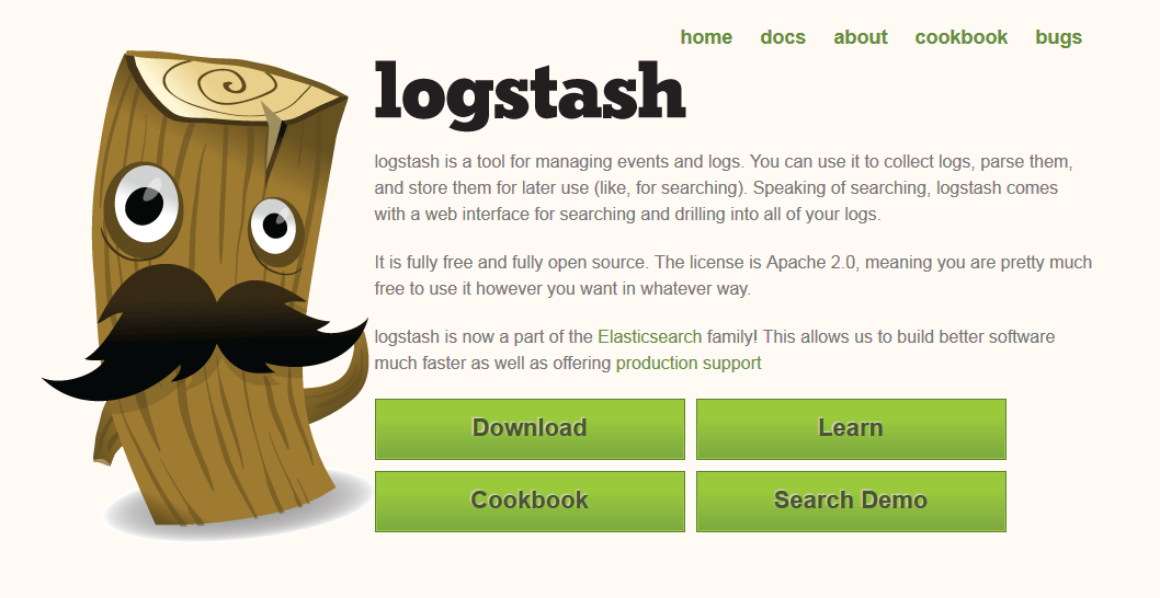 Das Logo von Logstash ist ein Baumstamm mit Augen und Bart